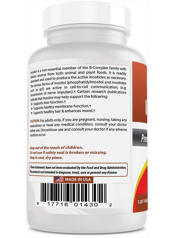 Best Naturals - Inositol 1000mg 120 Tablets - Also Called Vitamin B8 - Image 1