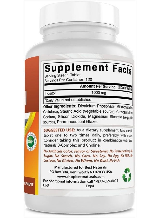 Best Naturals - Inositol 1000mg 120 Tablets - Also Called Vitamin B8 - Image 1