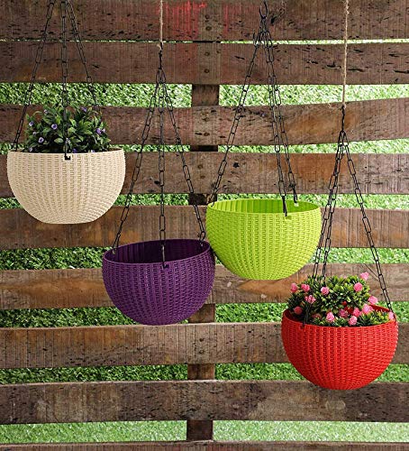 Go Hooked Round Rattan Woven Plastic Hanging Pots, Hanging Planters for Plants, Multicolor Hanging Pots for Garden, Balcony, Patio (Pack of 7) (7.1" in Diameter) - Image 2