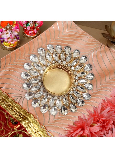 Gold Crystal With Glass Tealight Holder 8 Cm