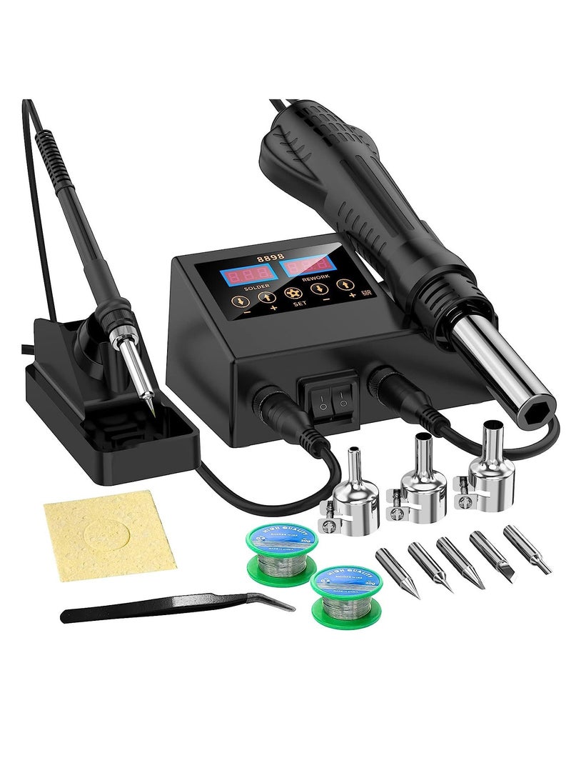 Generic Soldering Station, 2 in 1 SMD Hot Air Rework and Soldering Iron Kit with °f /°c Hot Air Gun Cool/hot Air Conversion, Soldering Kit  - Image 1