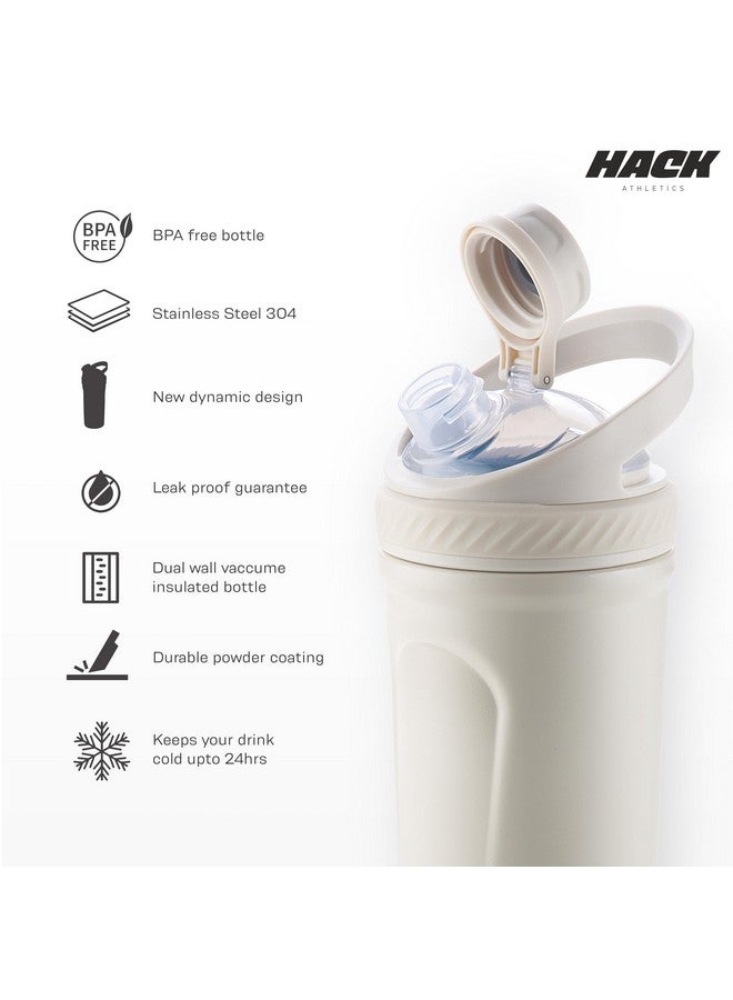 Hack Athletics Hack Athletics Premium Stainless Steel Insulated Shaker Bottles for Gym, Protein Shaker, Pre Workout Bottle, Water Bottle for Men and Women, BPA Free Material 100% Leakproof | 709ML (White) - Image 2
