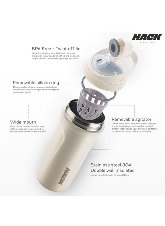 Hack Athletics Hack Athletics Premium Stainless Steel Insulated Shaker Bottles for Gym, Protein Shaker, Pre Workout Bottle, Water Bottle for Men and Women, BPA Free Material 100% Leakproof | 709ML (White) - Image 3