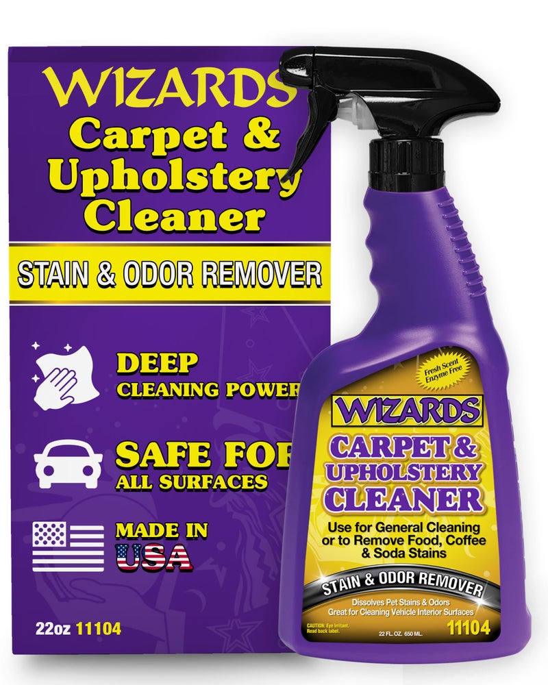 Wizards Carpet and Upholstery Cleaner - Fabric Cleaner Spray Solution for a Fresh & Clean Car - Pet Stain & Smell Remover and Natural Carpet Cleaner - Made in USA - 22 oz - Image 1