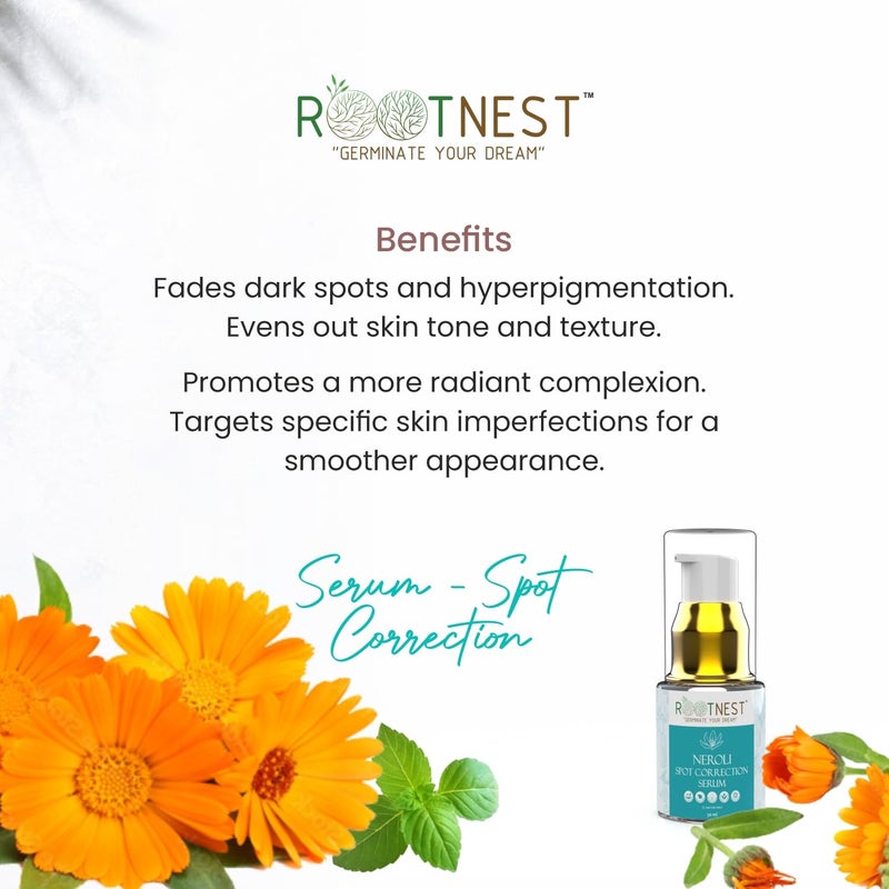 Rootnest Skin care kit with Green Tea Anti Ageing serum for face  Neroli Spot Correction serum for face  Skin Brightening serum for face  20ml - Image 4