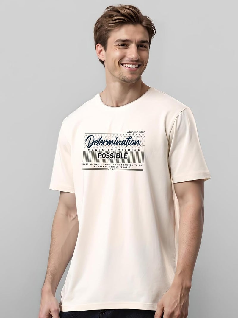 ADRO Men's Printed T-Shirt in White Sand - Premium Lycra Cotton Regular Fit - Image 4