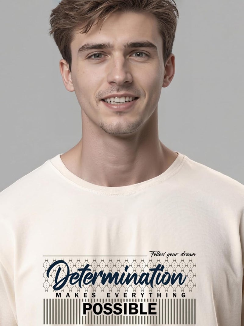 ADRO Men's Printed T-Shirt in White Sand - Premium Lycra Cotton Regular Fit - Image 3