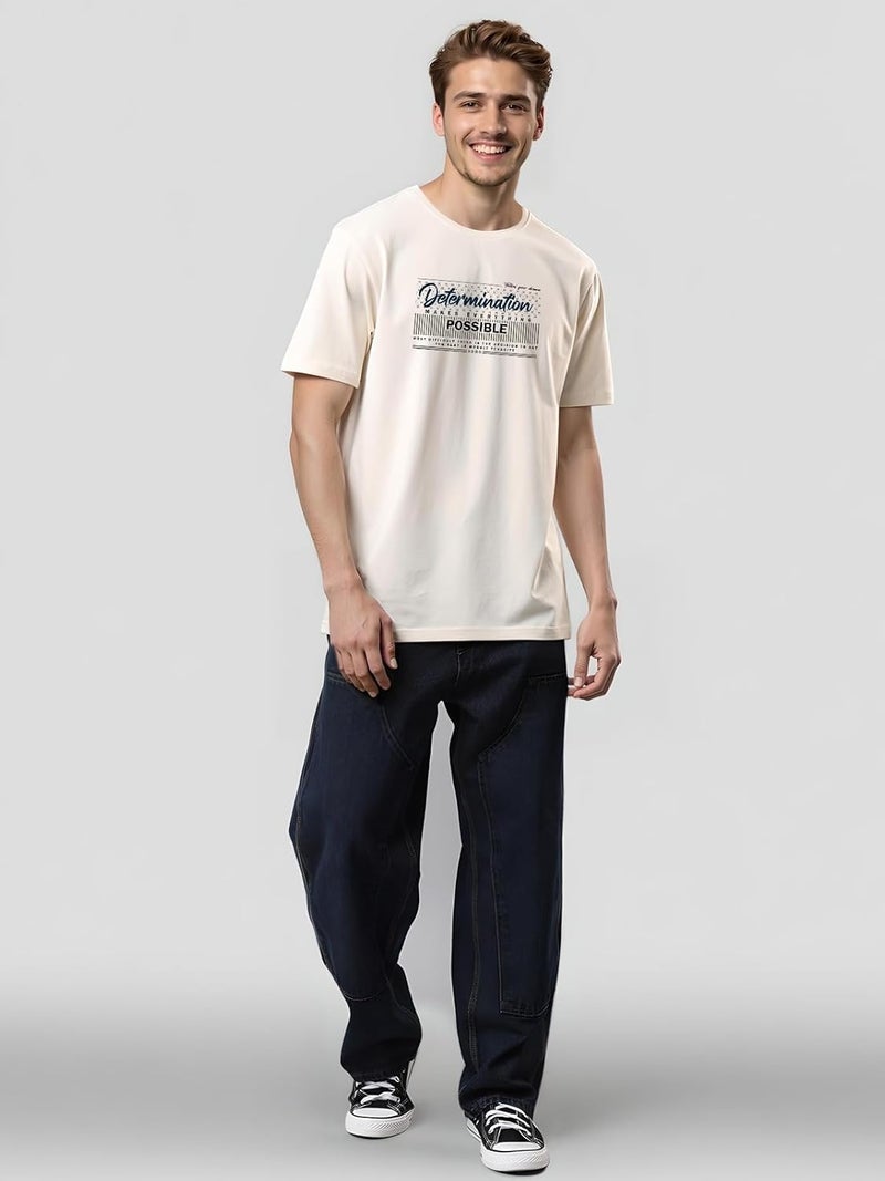 ADRO Men's Printed T-Shirt in White Sand - Premium Lycra Cotton Regular Fit - Image 5