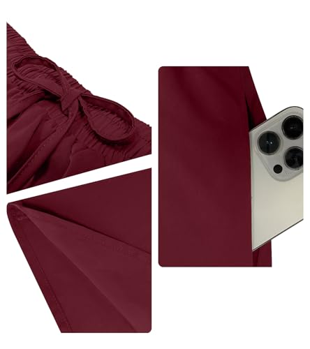 Yincro Women's Flowy Maxi Skirt Summer Pleated High Waisted Casual Long Skirts with Pockets (Wine Red, M) - Image 4