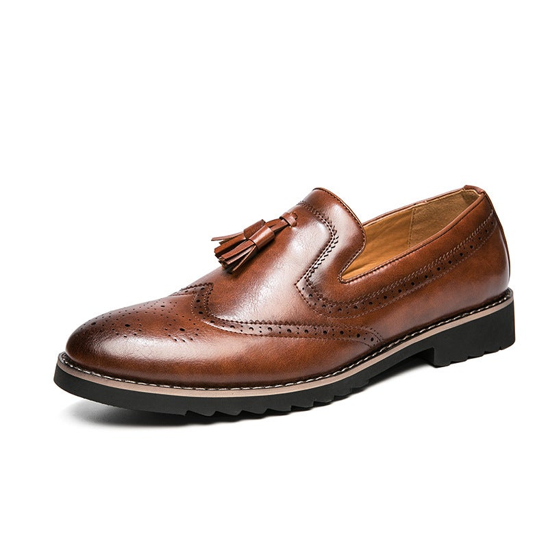 Brogue Casual Beanie Shoes For Boys Korean Style Trendy British Formal Black Leather Shoes Slip-On Slip-Ons - Image 2