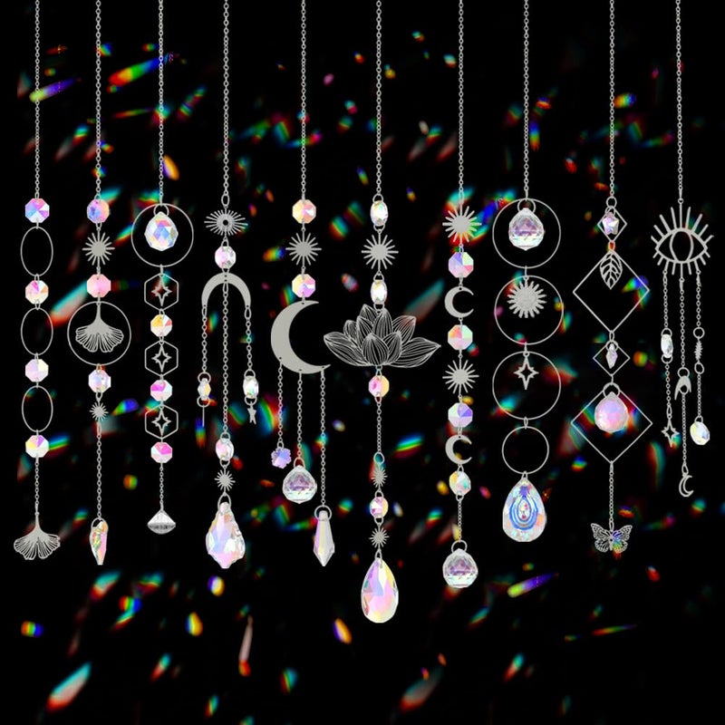 Worgree Sun Catchers, 10 Pcs Crystal Suncatcher Prism Hanging Kit with Chain Rainbow Maker Crystals Balls Pendants Ornaments for Indoor Window Outdoor Garden Backyard Patio Car Mirror Christmas Tree Decor - Image 1