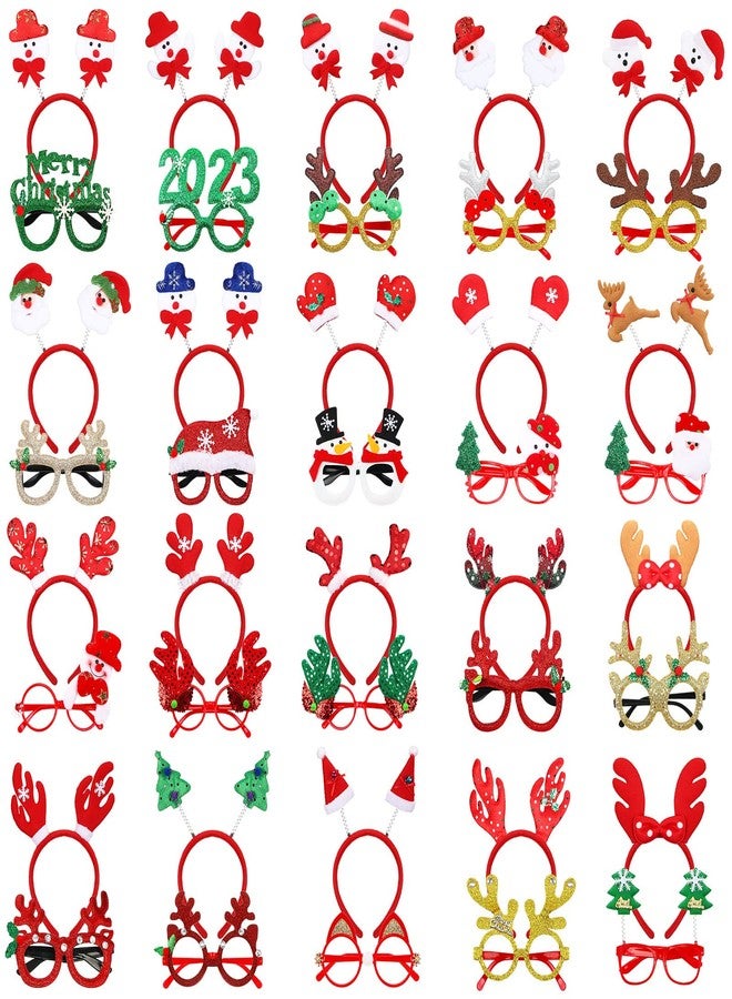 جيريفي مجموعة جيريفاي المكونة من 40 قطعة من عصابات الرأس وإطارات النظارات لتزيين عيد الميلاد، تتضمن 20 عصابة رأس على شكل بابا نويل ورنة، و20 نظارة لامعة، ونظارات تنكرية لحفلات عيد الميلاد. - Image 1