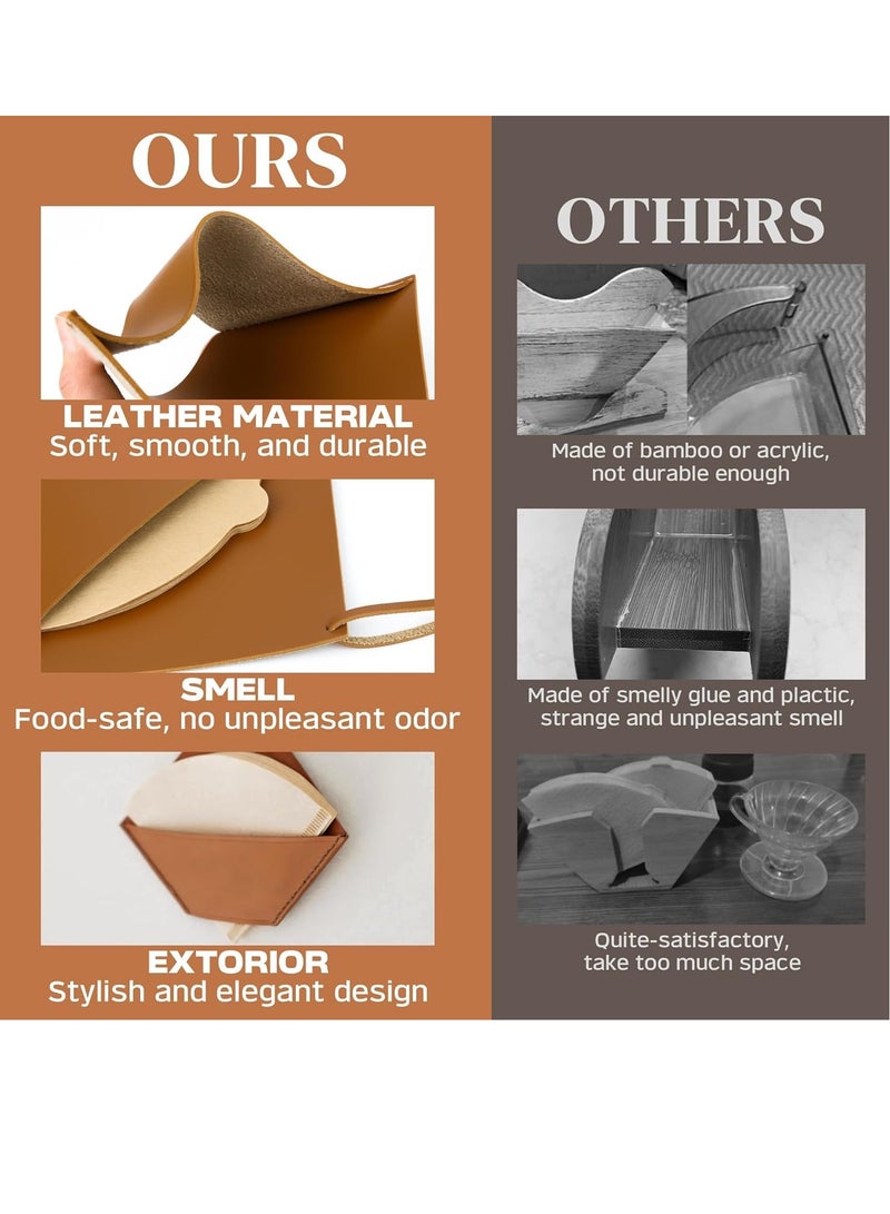 Excefore Leather Coffee Filter Holder Storage, Coffee Filter Holder for #4/#1/#2/V60 Filters for Coffee Bar/Home/Office - Image 5