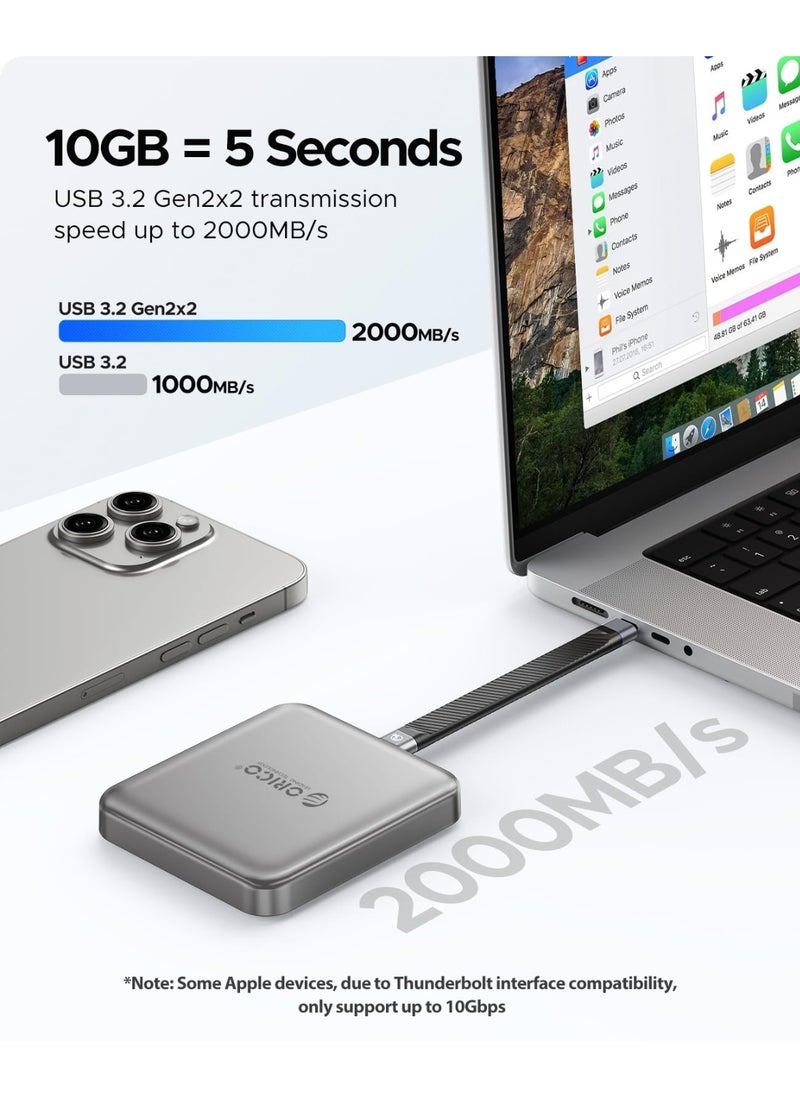 ORICO 512GB Magnetic External SSD, 4K ProRes HDR Record and Store, USB3.1 Gen2(1000MB/s), USB3.2 Gen2*2(2000MB/s), Portable Solid State Drive, Compatible with USB-C Smartphone, Computer - A20PLUS