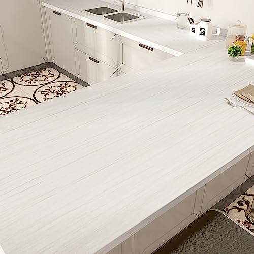 WESTICK White Wood Peel and Stick Wallpaper 158 x 393 Wood Grain Contact Paper for Countertops Waterproof Kitchen Cabinet Contact Paper Decorative White Wallpaper Wood Peel and Stick Desk Vinyl