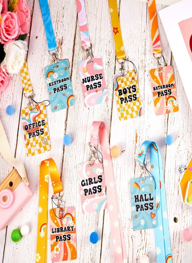 Teling 8 Sets Hall Pass Lanyards and School Passes Set Unbreakable PVC Passes for School Classroom Hall Restroom Bathroom Library Office Nurse Teacher Supplies(Retro Style) - Image 4