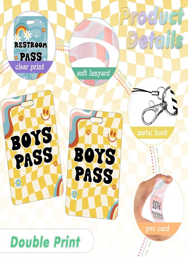 Teling 8 Sets Hall Pass Lanyards and School Passes Set Unbreakable PVC Passes for School Classroom Hall Restroom Bathroom Library Office Nurse Teacher Supplies(Retro Style) - Image 3