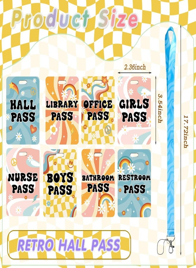 Teling 8 Sets Hall Pass Lanyards and School Passes Set Unbreakable PVC Passes for School Classroom Hall Restroom Bathroom Library Office Nurse Teacher Supplies(Retro Style) - Image 2