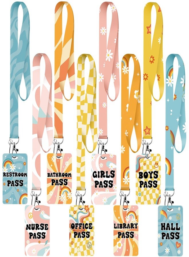 Teling 8 Sets Hall Pass Lanyards and School Passes Set Unbreakable PVC Passes for School Classroom Hall Restroom Bathroom Library Office Nurse Teacher Supplies(Retro Style) - Image 1