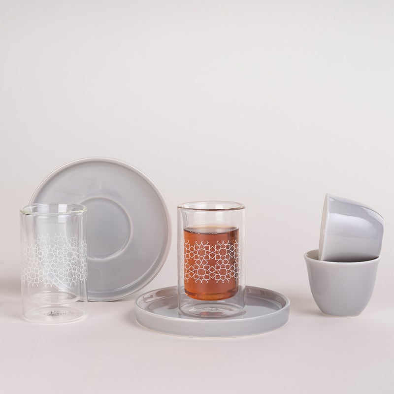 Dallaty grey glass and porcelain Tea and coffee cups set 18 pcs - Image 1