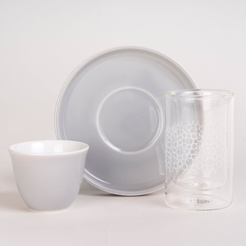 Dallaty grey glass and porcelain Tea and coffee cups set 18 pcs - Image 2