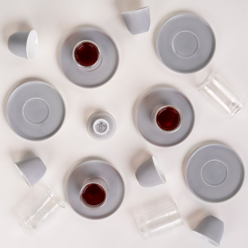 Dallaty grey glass and porcelain Tea and coffee cups set 18 pcs - Image 5