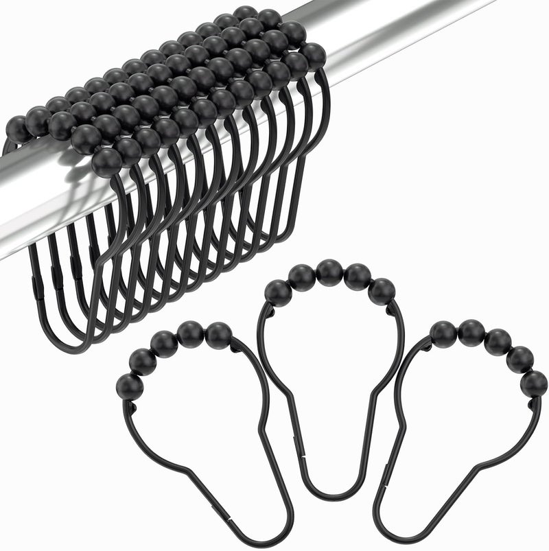 Amazer Black Shower Curtain Hooks, Shower Curtain Hooks, Shower Hooks for Shower Curtain, Decorative Shower Curtain Hooks Rust Proof Stainless Steel Shower Curtain Hooks Set of 12 - Image 1