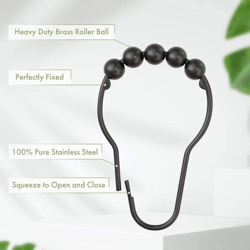 Amazer Black Shower Curtain Hooks, Shower Curtain Hooks, Shower Hooks for Shower Curtain, Decorative Shower Curtain Hooks Rust Proof Stainless Steel Shower Curtain Hooks Set of 12 - Image 4