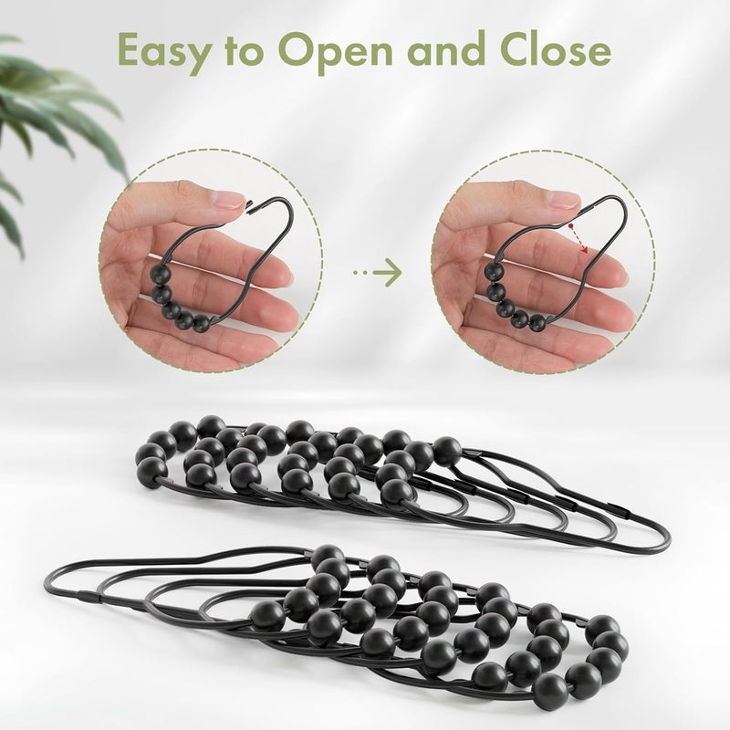 Amazer Black Shower Curtain Hooks, Shower Curtain Hooks, Shower Hooks for Shower Curtain, Decorative Shower Curtain Hooks Rust Proof Stainless Steel Shower Curtain Hooks Set of 12 - Image 5