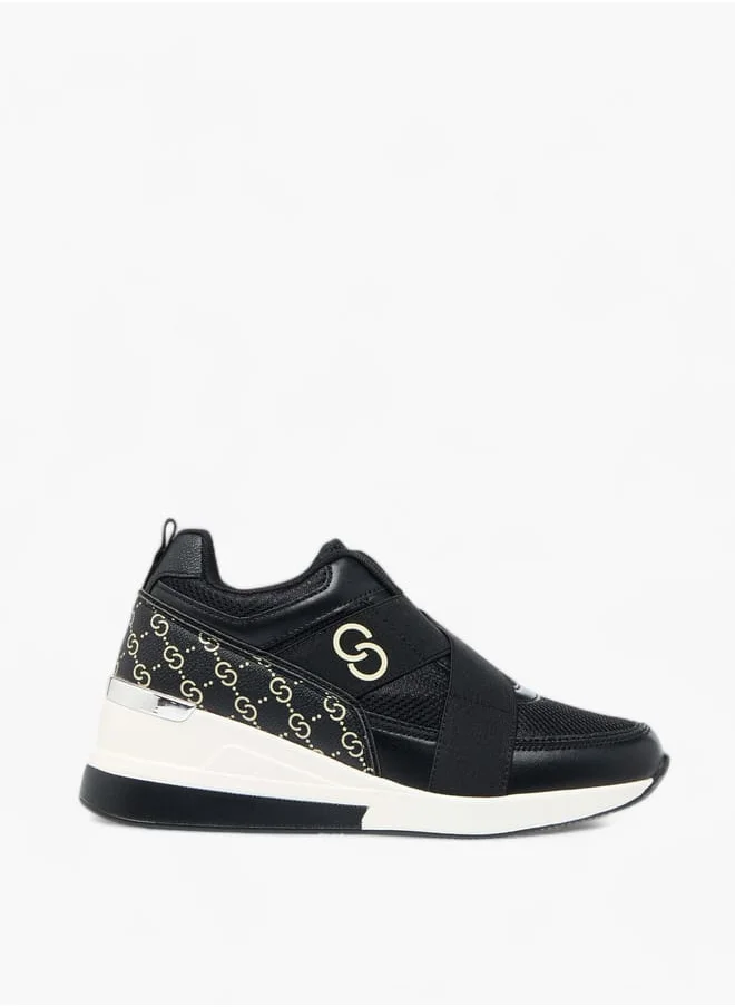 Celeste Womens Monogram Print Slip-On Sneakers With Wedge Heels