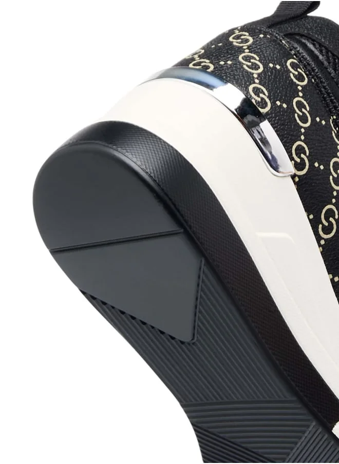 Celeste Womens Monogram Print Slip-On Sneakers With Wedge Heels