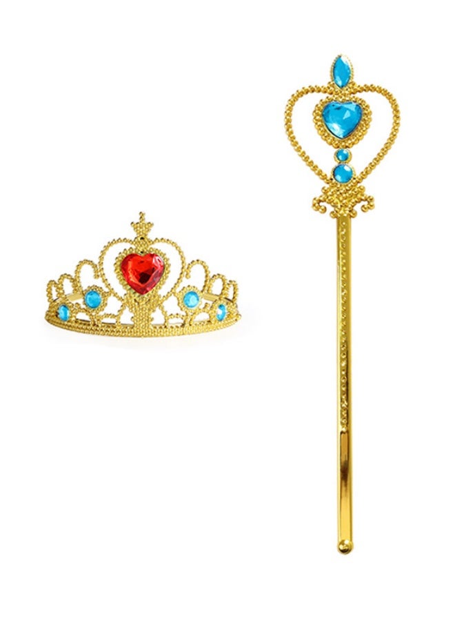Heart-Shaped Diamond Crown and Magic Wand Princess Dress-Up Set in Red and Blue for Children's Party Role-Playing, Ideal Gift PS120