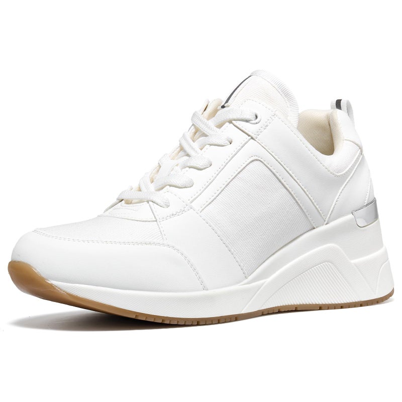 Cestfini High Heel Wedge Sneakers for Women Dressy Hidden Wedge Tennis Shoes Lightweight Fashion Heeled Sneakers Lace Up Women White PGYDX06W-174-RT-ALLWHITE-9 - Image 1