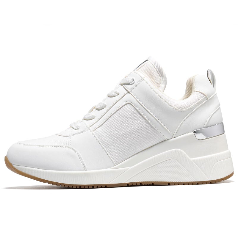 Cestfini High Heel Wedge Sneakers for Women Dressy Hidden Wedge Tennis Shoes Lightweight Fashion Heeled Sneakers Lace Up Women White PGYDX06W-174-RT-ALLWHITE-9 - Image 4