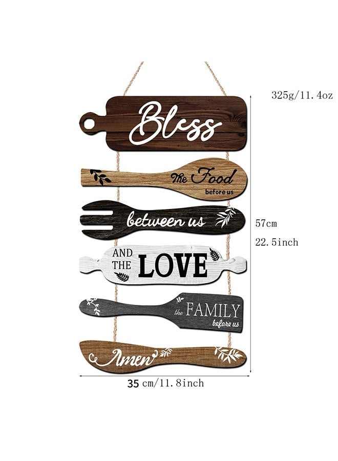 Bless The Food Before Us Sign, Farmhouse Kitchen Wall Decor, Rustic Dining Room Wall Art, Wooden Blessing Hanging Sign, Hanging Art Kitchen Fork and Spoon Wall Decor, Collage Art Wooden Rustic Country Vintage Kitchen Hanging Wood Signs, Vintage Rustic Plaque for Home, Kitchen and Farmhouse Spaces (Natural Wood) - Image 2