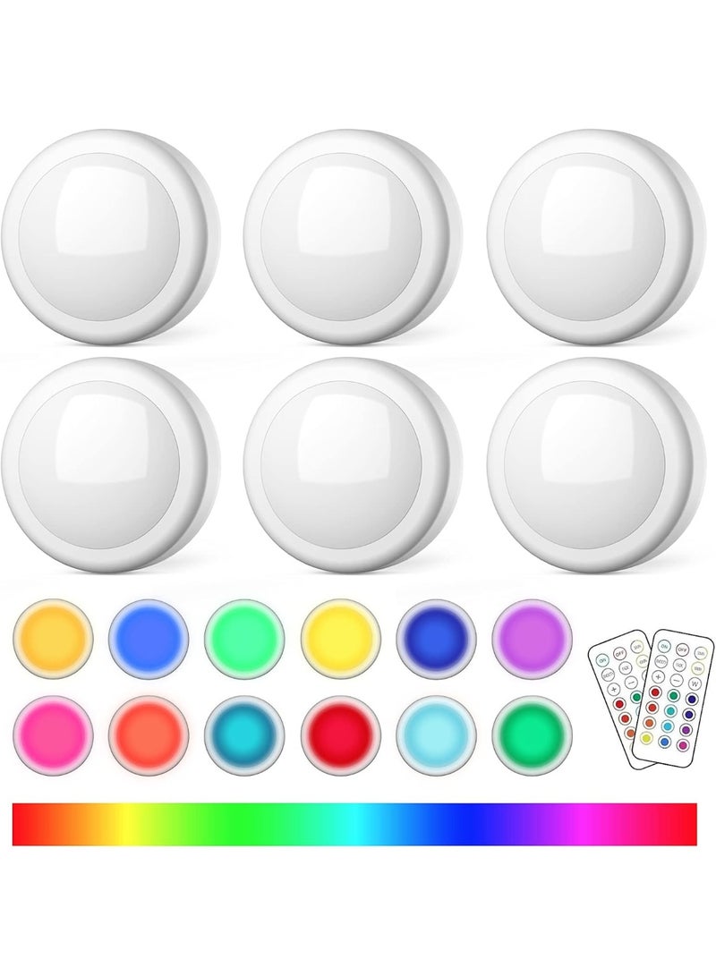 FDTY lights with Remote Control, Battery Operated LED Push Light Wireless, 13 Color RGB - for Closet, Bedroom Wall, Under Cabinet, Battery Powered Puck Lights. Convenient 3M Stick On, 6 Pack - Image 1