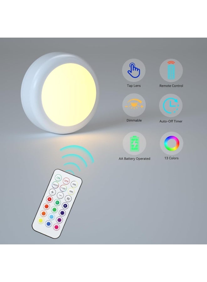 FDTY lights with Remote Control, Battery Operated LED Push Light Wireless, 13 Color RGB - for Closet, Bedroom Wall, Under Cabinet, Battery Powered Puck Lights. Convenient 3M Stick On, 6 Pack - Image 4