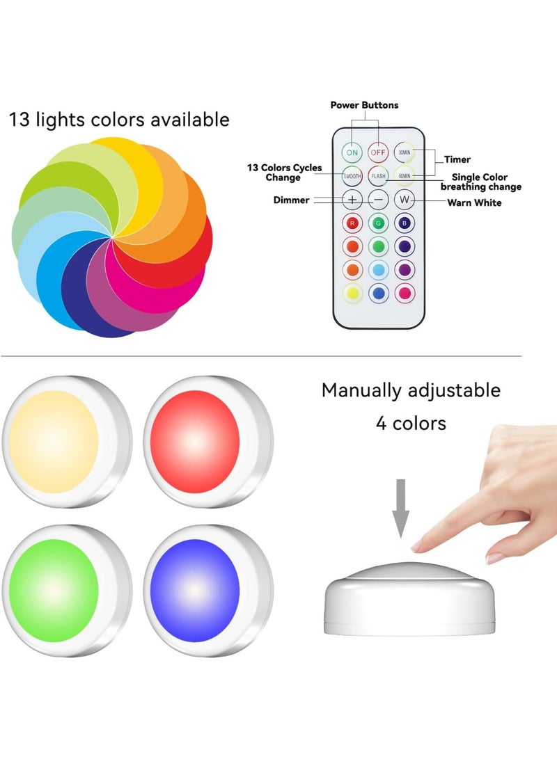 FDTY lights with Remote Control, Battery Operated LED Push Light Wireless, 13 Color RGB - for Closet, Bedroom Wall, Under Cabinet, Battery Powered Puck Lights. Convenient 3M Stick On, 6 Pack - Image 5