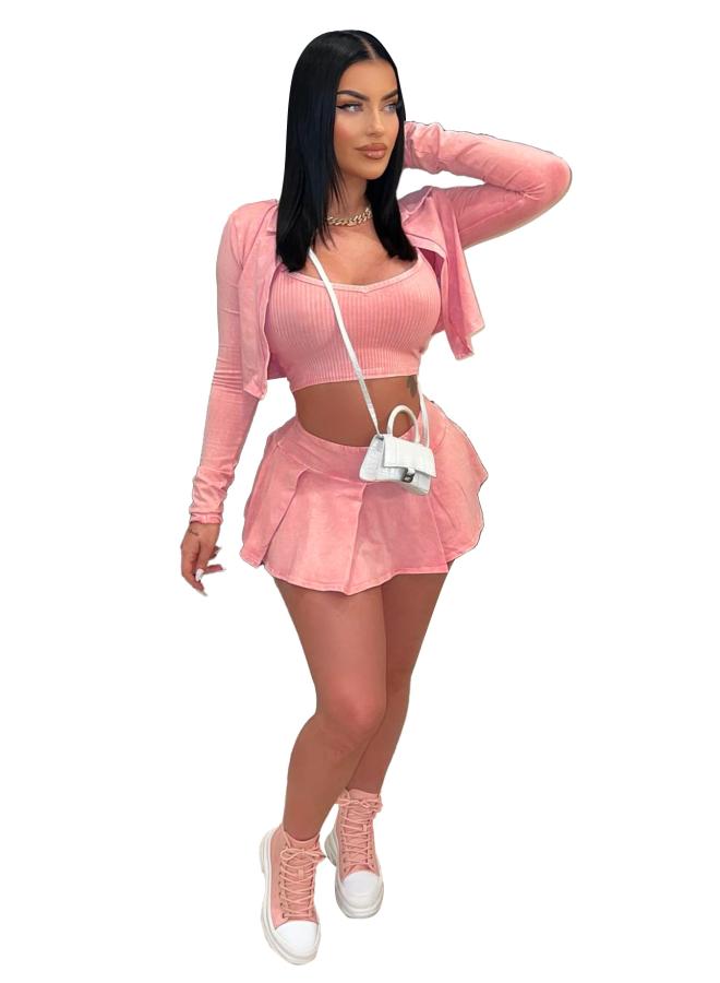 Hr24100 European And American Fashion Women's Pickling Fried Color Old Skirt Three-piece Set (with Safety Pants)