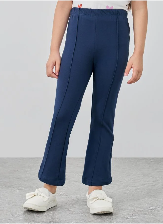 Styli Styli Girls Solid Pin Tuck Flared Leggings