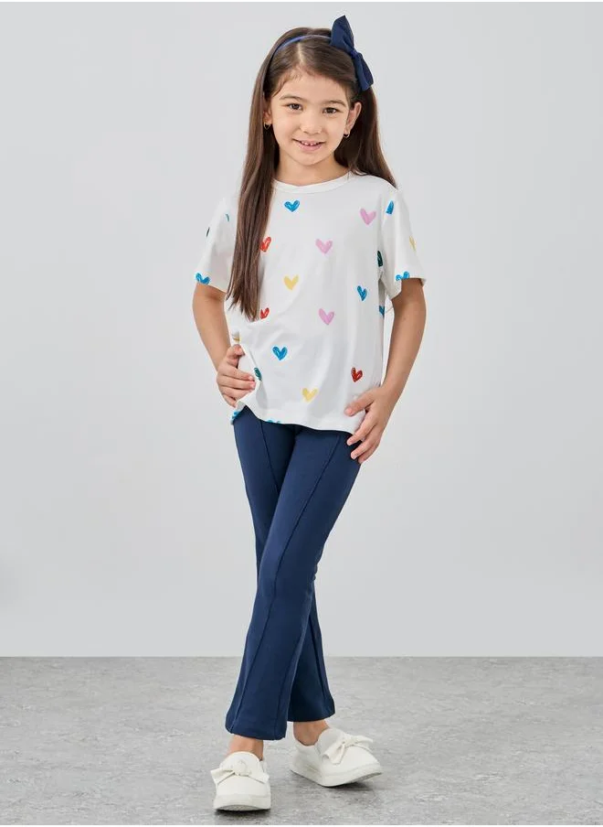 Styli Styli Girls Solid Pin Tuck Flared Leggings