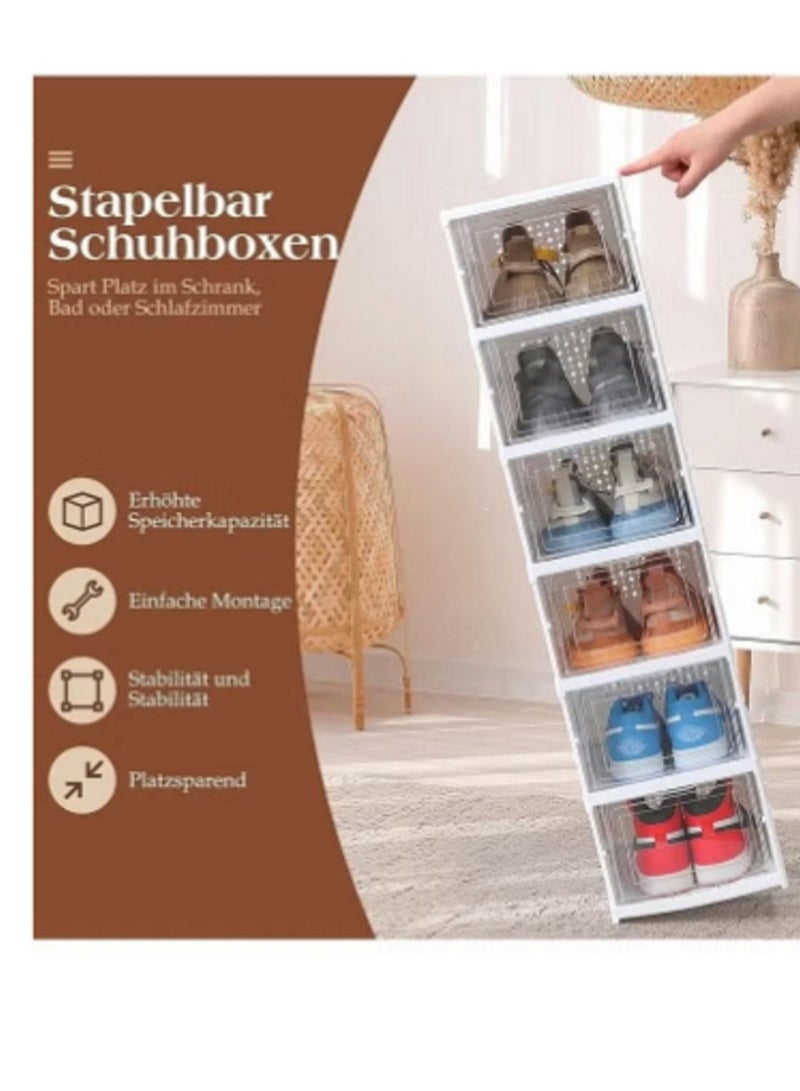 زوبا صندوق تخزين أحذية من 6 طبقات مع باب شفاف منظم أحذية بلاستيكي قابل للطي للخزانة، بدون تجميع، رف أحذية، خزانة مع أغطية، حاوية أحذية رياضية للنساء والرجال - Image 4