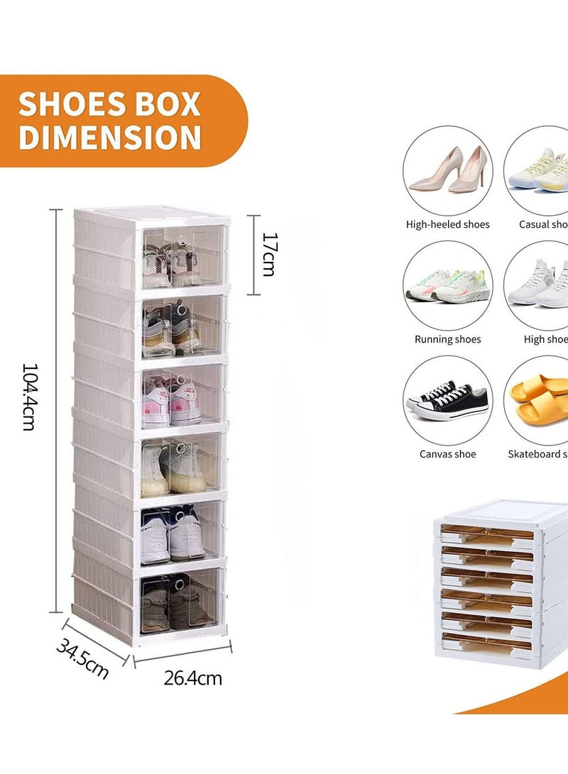 زوبا صندوق تخزين أحذية من 6 طبقات مع باب شفاف منظم أحذية بلاستيكي قابل للطي للخزانة، بدون تجميع، رف أحذية، خزانة مع أغطية، حاوية أحذية رياضية للنساء والرجال - Image 5