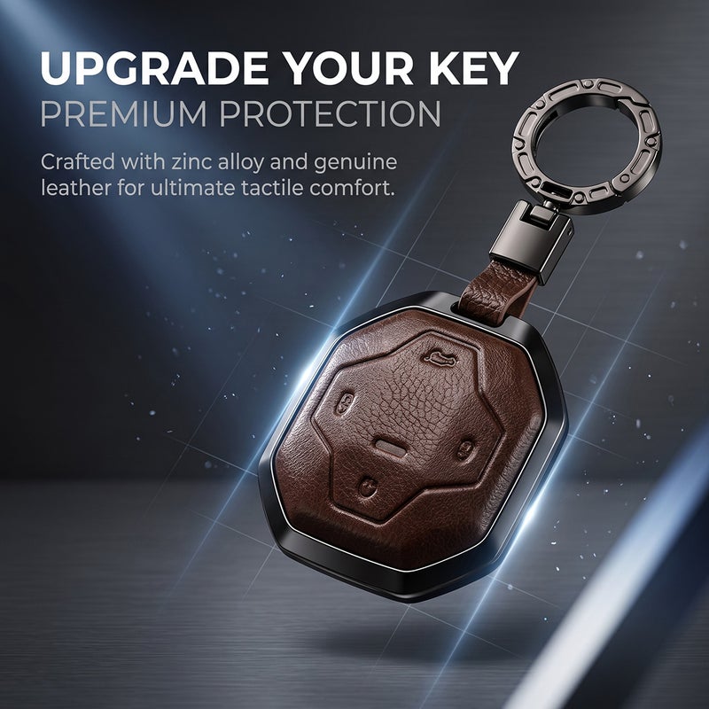 Zinc Alloy Leather Key Fob Protectors For Jetour Traveller T2/Jetour T2/Jetour T1 Keychain Remote Cover Shell Housing Fob Accessories (brown) - Image 1