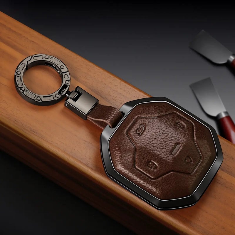 Zinc Alloy Leather Key Fob Protectors For Jetour Traveller T2/Jetour T2/Jetour T1 Keychain Remote Cover Shell Housing Fob Accessories (brown) - Image 2