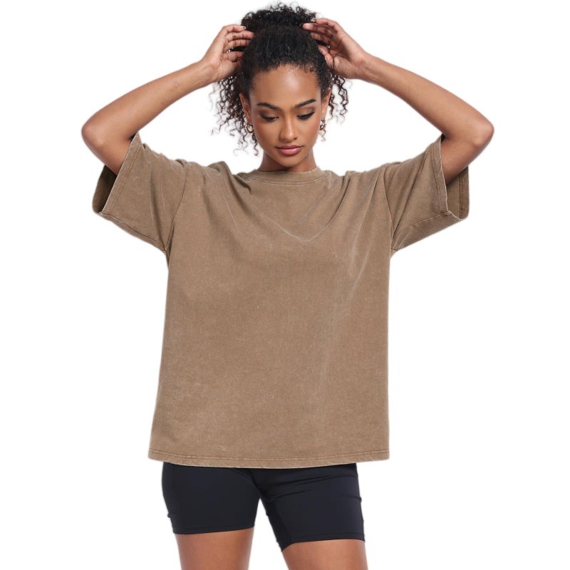 KEEPSHOWING Womens Vintage Oversized T Shirts Acid Washed Baggy Cotton Tee Casual Workout Boyfriend Short Sleeve Tops(Beige/Coffee/Black S) - Image 3