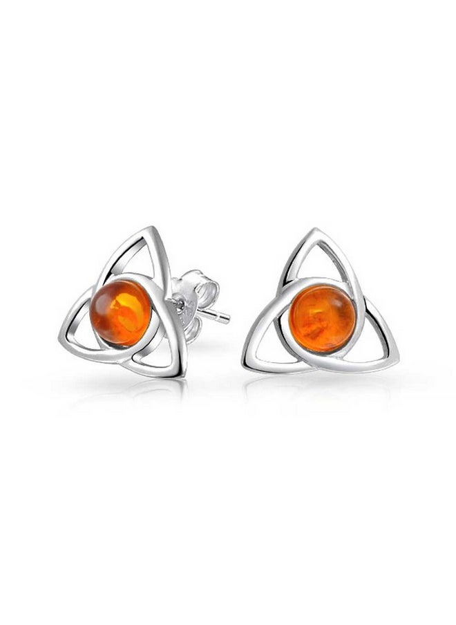 BLING JEWELRY - Bff Irish Triquetra Celtic Trinity Love Knot Orange Amber Gemstone Stud Earrings For Women Teen .925 Sterling Silver Polished Finish (13Mm) - Image 1