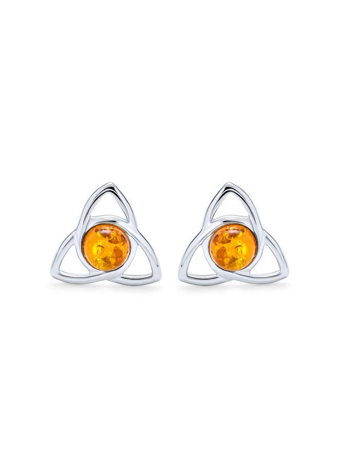 BLING JEWELRY - Bff Irish Triquetra Celtic Trinity Love Knot Orange Amber Gemstone Stud Earrings For Women Teen .925 Sterling Silver Polished Finish (13Mm) - Image 1