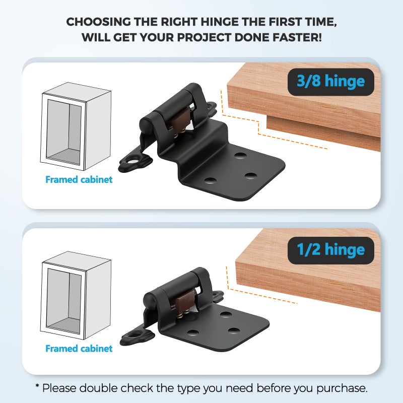 Ravinte Hardware 8 Pack (4 Pairs) 3/8 Inch Insert Kitchen Cabinet Hinges, Matte Black Self Closing Hinges For Kitchen Cabinet Doors, Semi-Concealed Cupboard Hardware, Face Mount Hardware, Black - Image 2