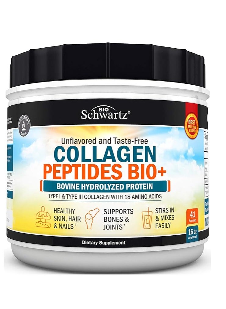 بيو شوارتز مسحوق ببتيدات الكولاجين يعزز صحة البشرة والشعر والأظافر ودعم العظام والمفاصل 16 أونصة.